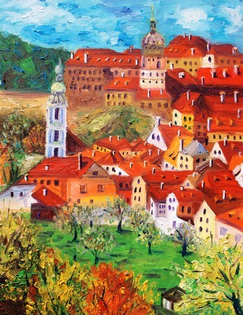 Oil Painting - Cesky Krumlov, Czech Republic